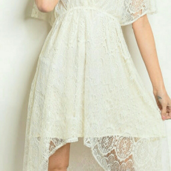White lace high-low v neck dress - Picture 4 of 4